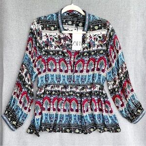 ZARA Boho long sleeve 100% viscose blouse size S